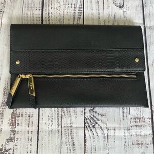 Aldo Black and Gold Textured Clutch,snakeskin-textured band, gold hardware New